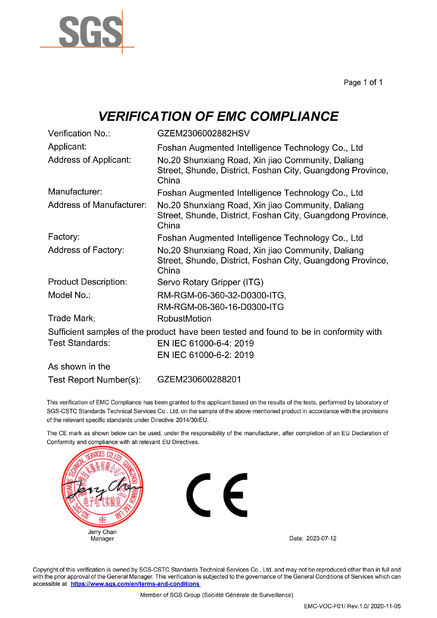 Trung Quốc Foshan Augmented Intelligence Technology Co., Ltd Chứng chỉ