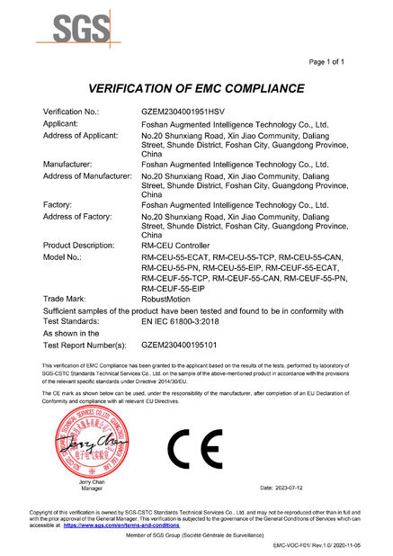 Trung Quốc Foshan Augmented Intelligence Technology Co., Ltd Chứng chỉ