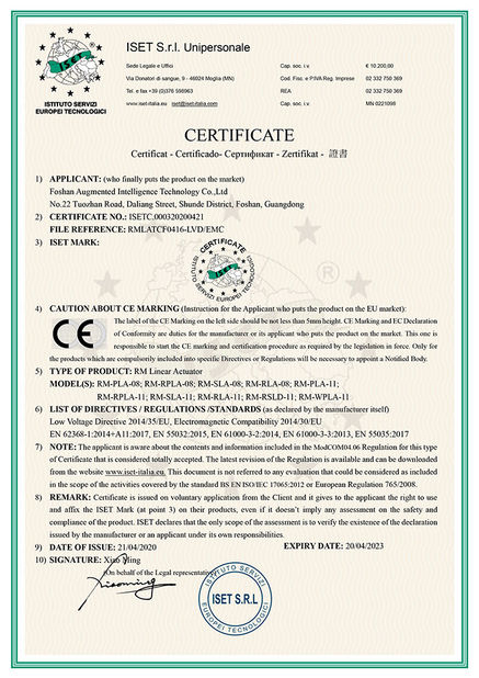 Trung Quốc Foshan Augmented Intelligence Technology Co., Ltd Chứng chỉ